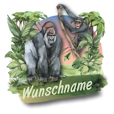 Buntes Wandtattoo Türschild "Gorilla und Chimpanse"
