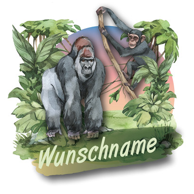 Buntes Wandtattoo Trschild "Gorilla und Chimpanse"