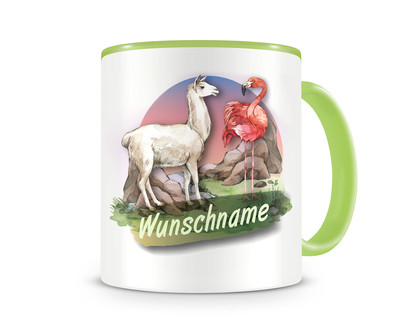 Tasse mit Alpaka und Flamingo als Motiv