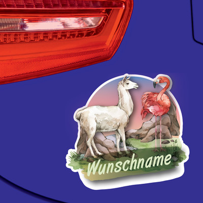 Alpaka und Flamingo Aufkleber mit Namen - Ansicht 2