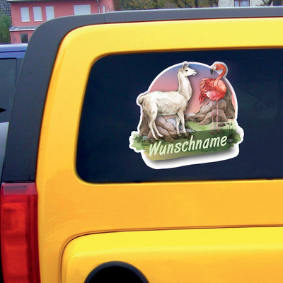 Alpaka und Flamingo Aufkleber mit Namen - Ansicht 3