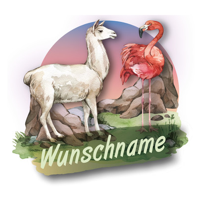 Alpaka und Flamingo Aufkleber mit Namen