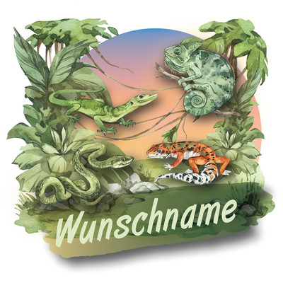 Buntes Wandtattoo Trschild  Gecko und Chamleon 