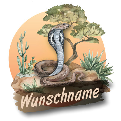 Buntes Wandtattoo Trschild  Kobra Schlange 