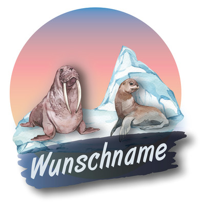 Buntes Wandtattoo Trschild  Robbe und Walross 