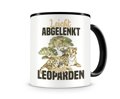 Tasse mit dem Motiv Leicht abgelenkt von Leoparden Tasse