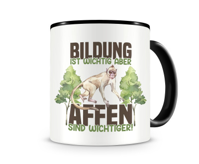 Tasse mit dem Motiv Bildung Wichtig Affen Wichtiger