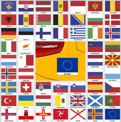 Aufkleber Set Europa Flaggen mit L�ndernamen unter der Flagge