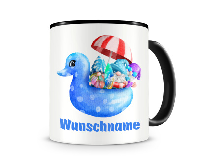 Tasse mit dem Motiv Gnom Surfer auf Gummi Ente