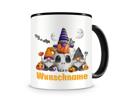 Tasse mit dem Motiv Halloween Gnome auf Totenkopf
