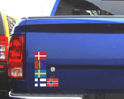 Aufkleber Nordkap Flaggen Set mit 5 Flaggen und Nordkapp Globus