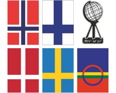 Aufkleber Nordkap Flaggen Set mit 5 Flaggen und Nordkapp Globus