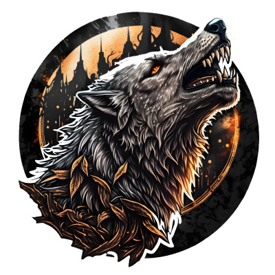 Buntes Wandtattoo  Wikinger Wolf Fenrir 