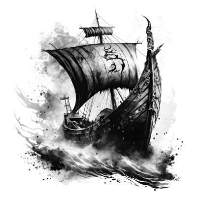 Buntes Wandtattoo  Wikingerschiff Langschiff 