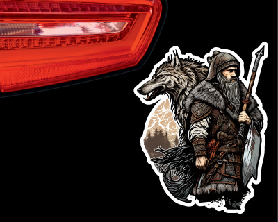 Nordmann mit Wolf und Speer Aufkleber - Ansicht 3