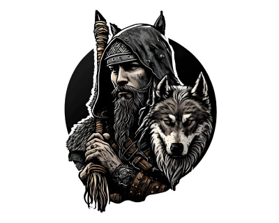 Wikinger auf der Jagd mit Wolf Aufkleber