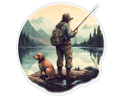 Angler mit Hund Aufkleber