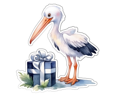 Storch mit Geschenk Aufkleber