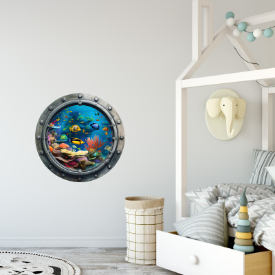 Buntes Wandtattoo  Bullauge mit Unterwasserwelt 
