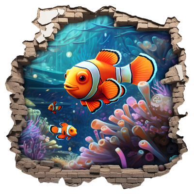 Buntes Wandtattoo  Wandriss mit Clownfisch 