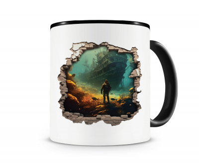 Tasse mit dem Motiv Wandriss mit Taucher an Schiffswrack Tasse