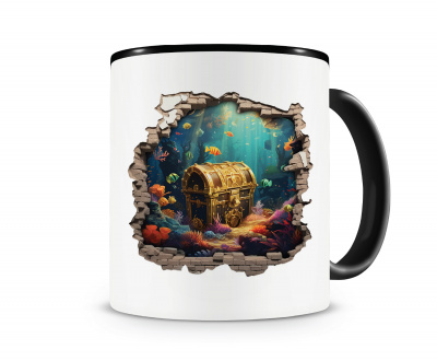 Tasse mit dem Motiv Wandriss mit Schatztruhe