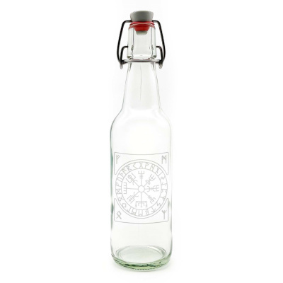 Glas Flasche mit Vegvisir und Runen Gravur