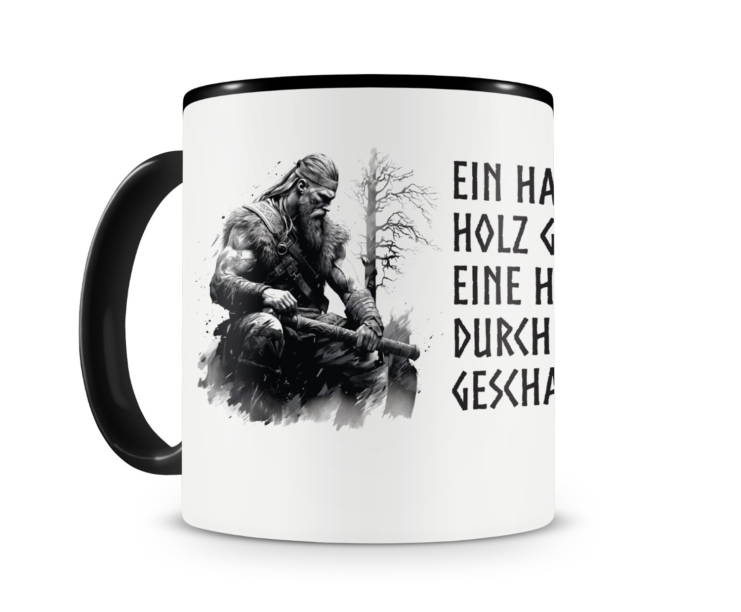 Keramik-Tasse 'Ich Denke An Reiten' – 300 Ml, Schwarz-weiß, Spülmaschinengeeignet