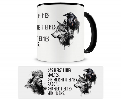 Tasse mit dem Motiv Wlfe, Raben und Wikinger