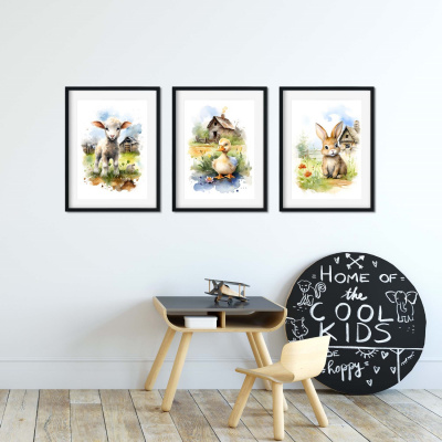 Kunstdruck mit dem Motiv Bauernhof Tiere Set Schaf Ente Hase - Ansicht 4
