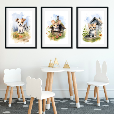 Kunstdruck mit dem Motiv Bauernhof Tiere Set Maus Hund Katze - Ansicht 2