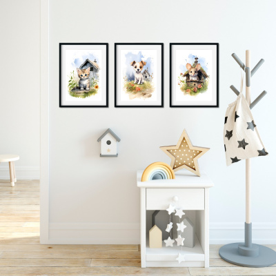 Kunstdruck mit dem Motiv Bauernhof Tiere Set Maus Hund Katze - Ansicht 3