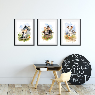 Kunstdruck mit dem Motiv Bauernhof Tiere Set Maus Hund Katze - Ansicht 4