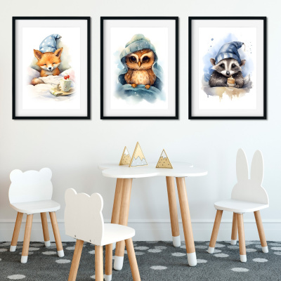 Kunstdruck mit dem Motiv Schlafmtzen Tiere Set - Ansicht 2