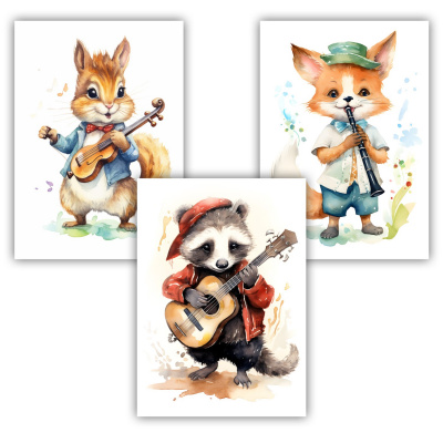 Kunstdruck mit dem Motiv Musiker Tiere Set