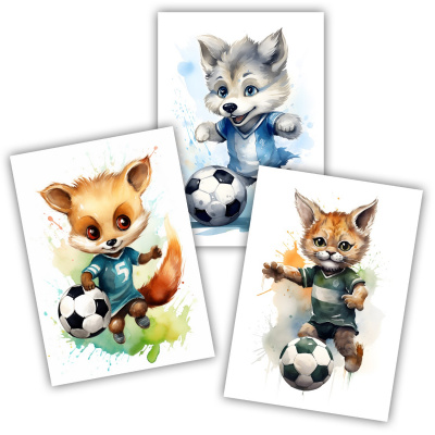 Kunstdruck mit dem Motiv Fussball Tiere Set