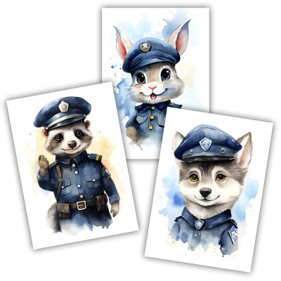 Kunstdruck mit dem Motiv Polizei Tiere Set