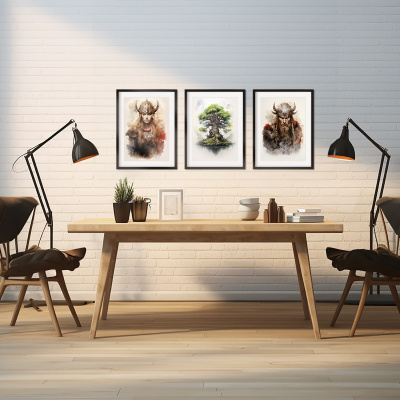 Kunstdruck mit dem Motiv Wikinger Set Wikinger Schildmaid Yggdrasil - Ansicht 4