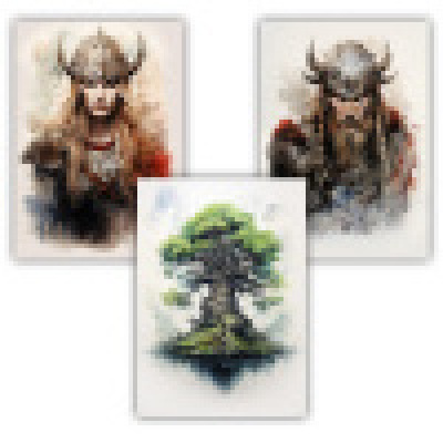 Kunstdruck mit dem Motiv Wikinger Set Wikinger Schildmaid Yggdrasil