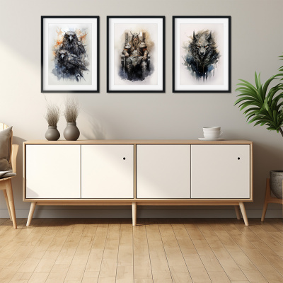 Kunstdruck mit dem Motiv Wikinger Set Odin Raben Wolf - Ansicht 3