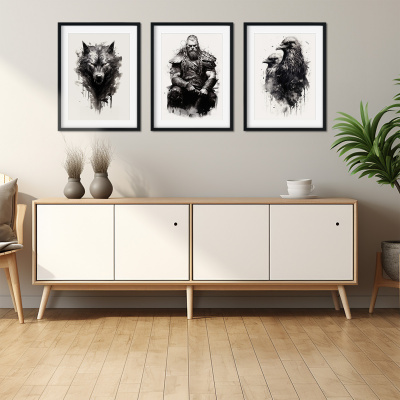 Kunstdruck mit dem Motiv Wikinger Set Wikinger Jarl Raben Wolf - Ansicht 3