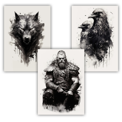 Kunstdruck mit dem Motiv Wikinger Set Wikinger Jarl Raben Wolf - Ansicht 1