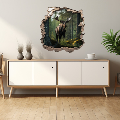 Buntes Wandtattoo  Wandriss mit Elch 