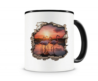 Tasse mit dem Motiv Wandriss mit Flamingos