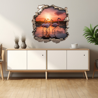 Buntes Wandtattoo  Wandriss mit Falmingos 