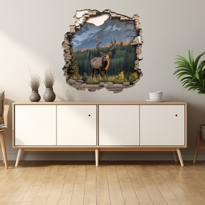 Buntes Wandtattoo  Wandriss mit Hirsch 