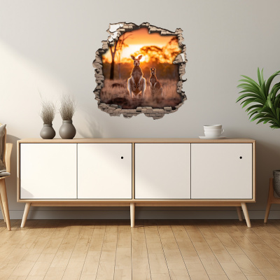 Buntes Wandtattoo  Wandriss mit Kngurus 