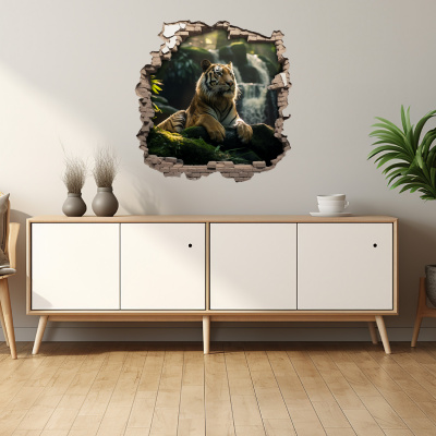 Buntes Wandtattoo  Wandriss mit Tiger 