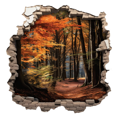 Buntes Wandtattoo "Wandriss mit Herbst Wald"