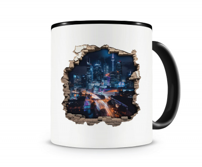 Tasse mit dem Motiv Wandriss mit Stadt bei Nacht